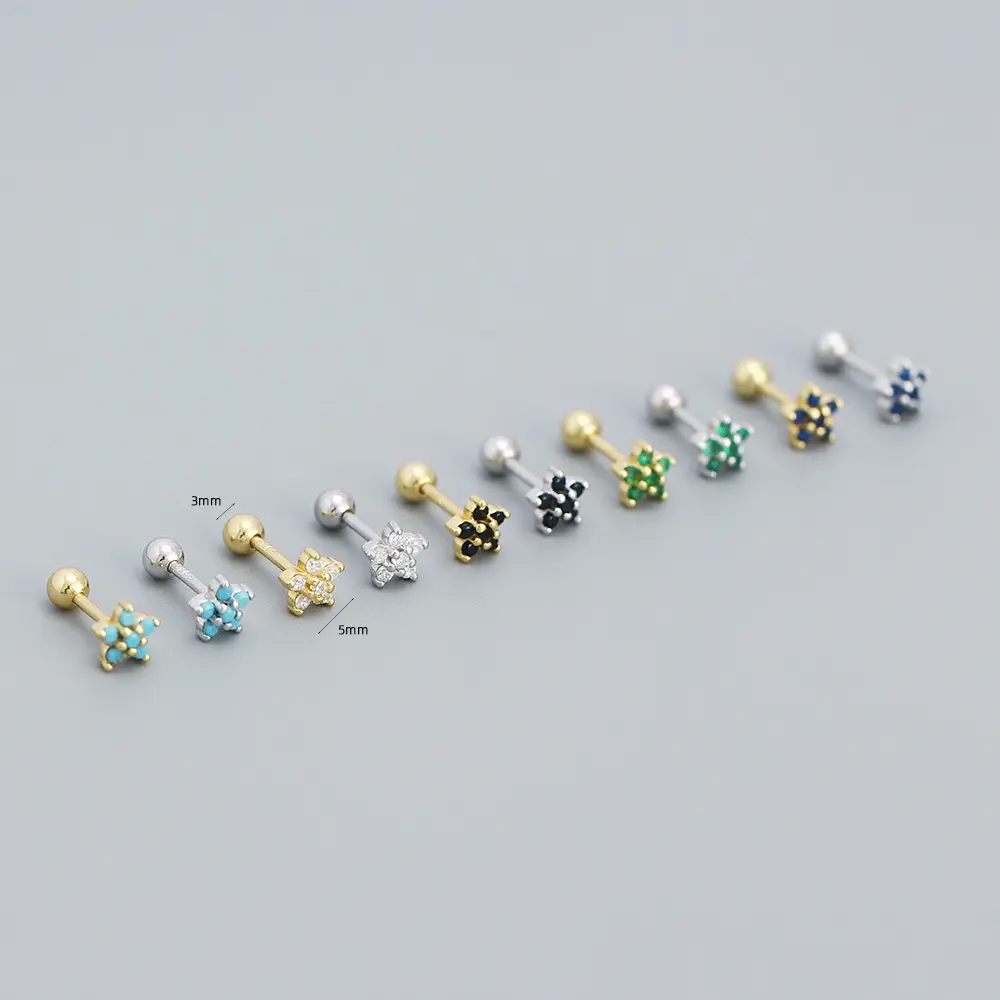 925 Sterling Silver Floral Zircon Ear Studs Set - Image 14