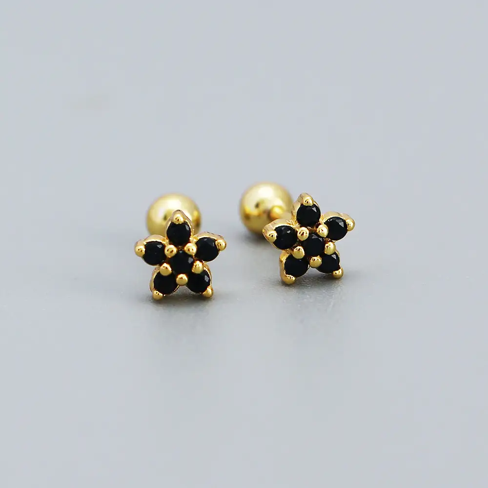 925 Sterling Silver Floral Zircon Ear Studs Set - Image 4