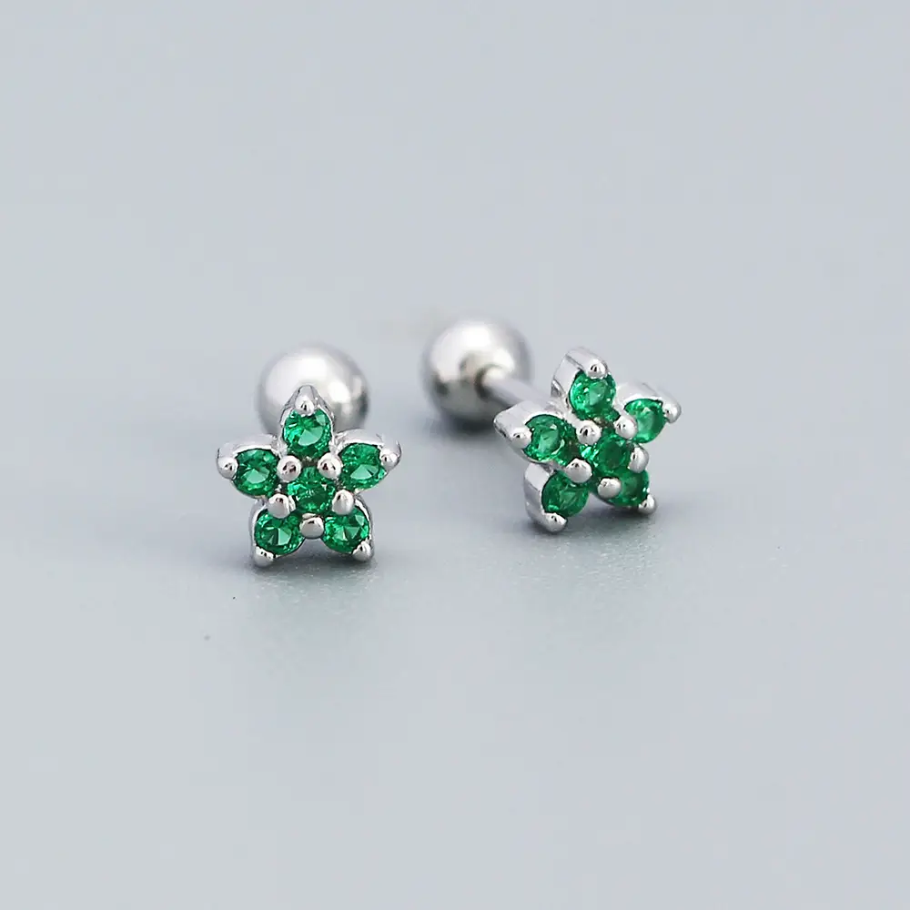 925 Sterling Silver Floral Zircon Ear Studs Set - Image 5