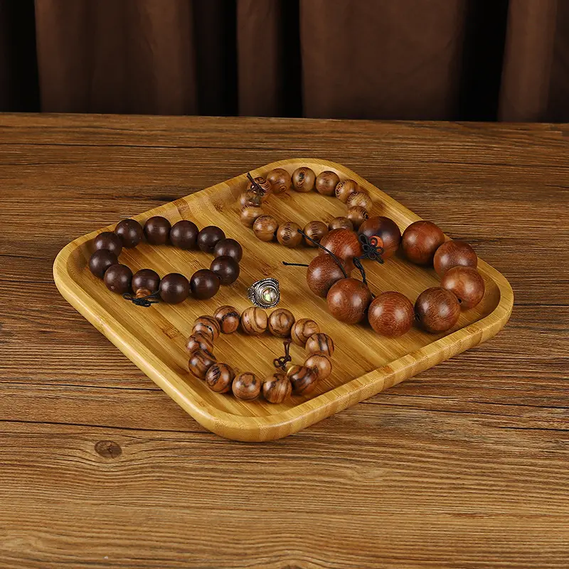 Wooden Jewelry Display Plate with Earrings & Buddha Beads - Image 2