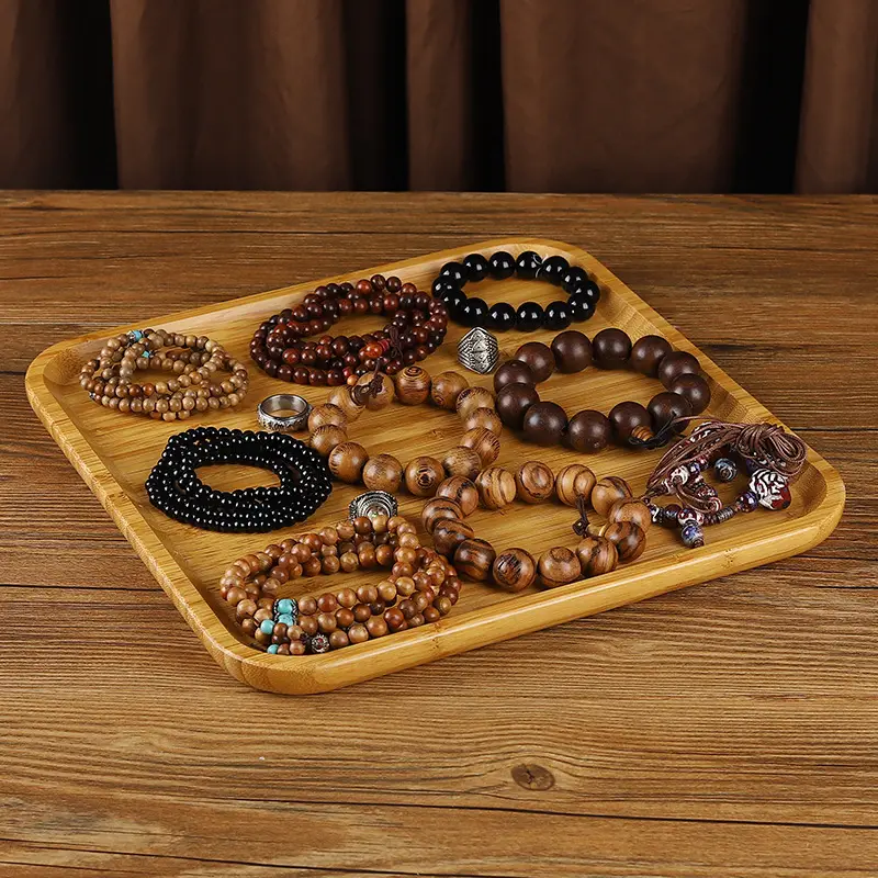 Wooden Jewelry Display Plate with Earrings & Buddha Beads - Image 3