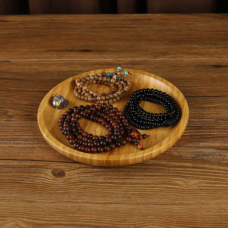Wooden Jewelry Display Plate with Earrings & Buddha Beads - Image 4
