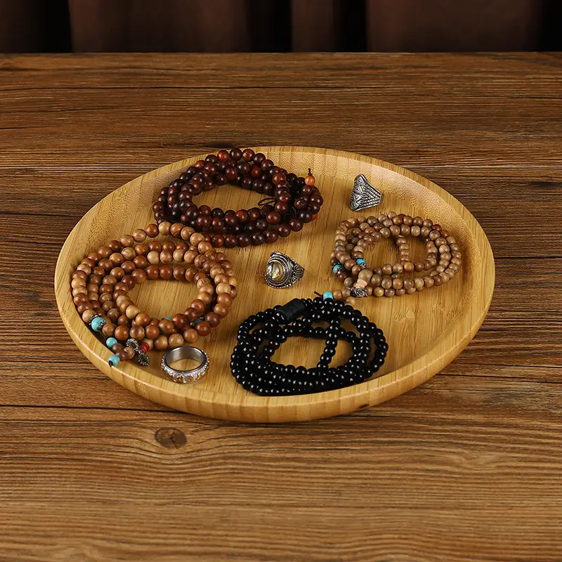 Wooden Jewelry Display Plate with Earrings & Buddha Beads - Image 5