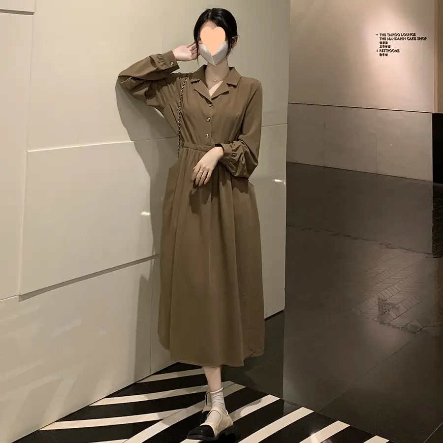 Black Long Sleeve V-Neck Dress for Women - Image 4