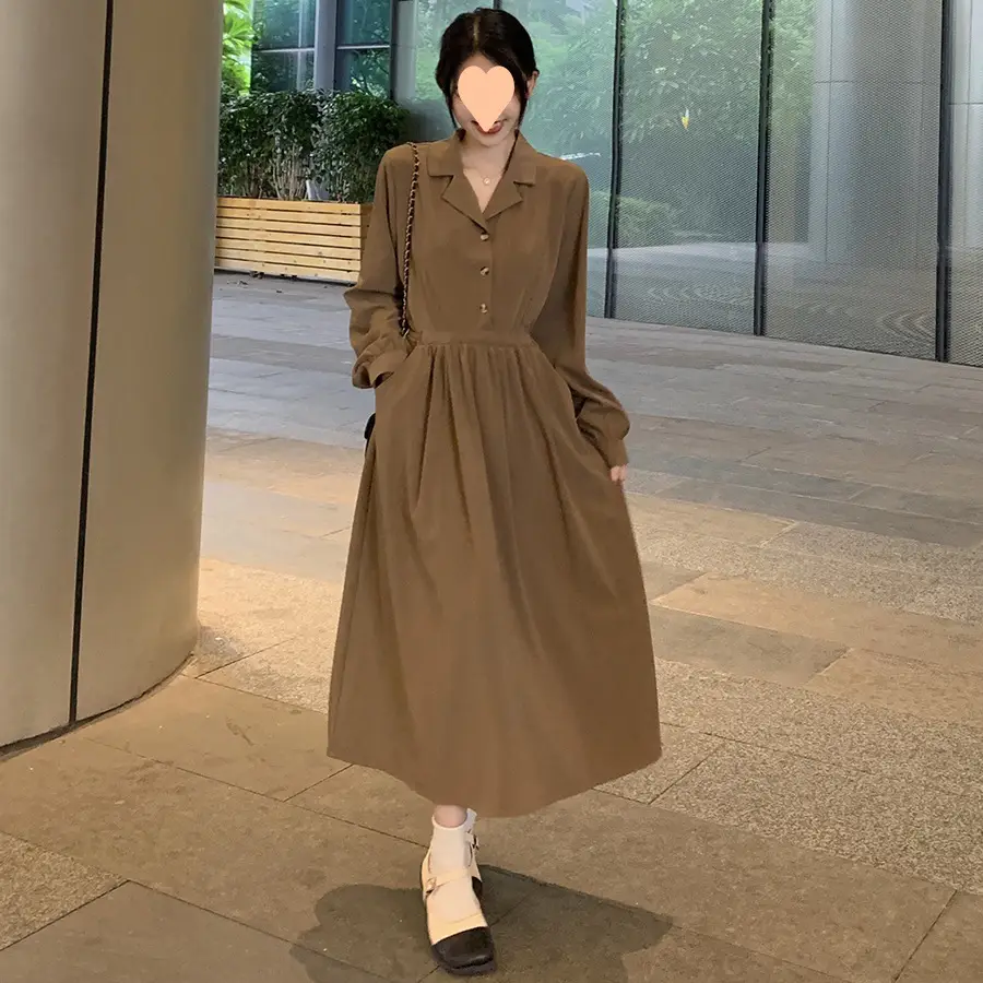 Black Long Sleeve V-Neck Dress for Women - Image 6