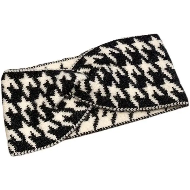 Black & White Wool Hair Band with Thousand Birds Pattern