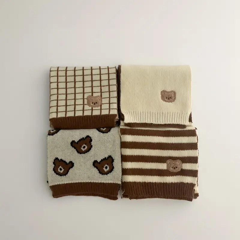 Yipang Kids Woolen Bear Scarf Cream Autumn Winter - Image 14