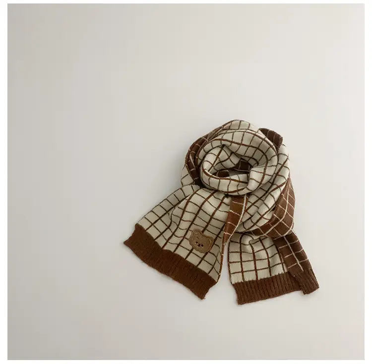 Yipang Kids Woolen Bear Scarf Cream Autumn Winter - Image 2