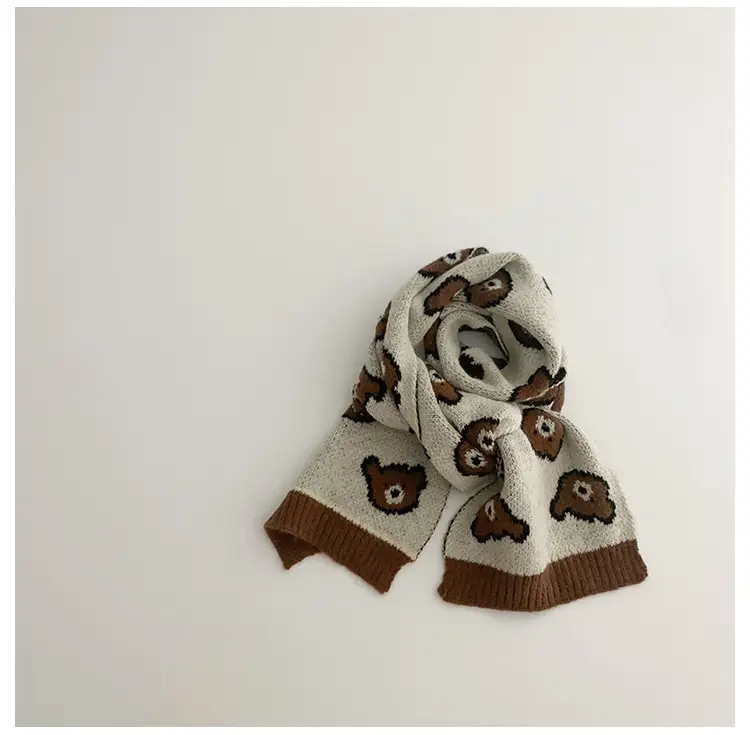 Yipang Kids Woolen Bear Scarf Cream Autumn Winter - Image 3