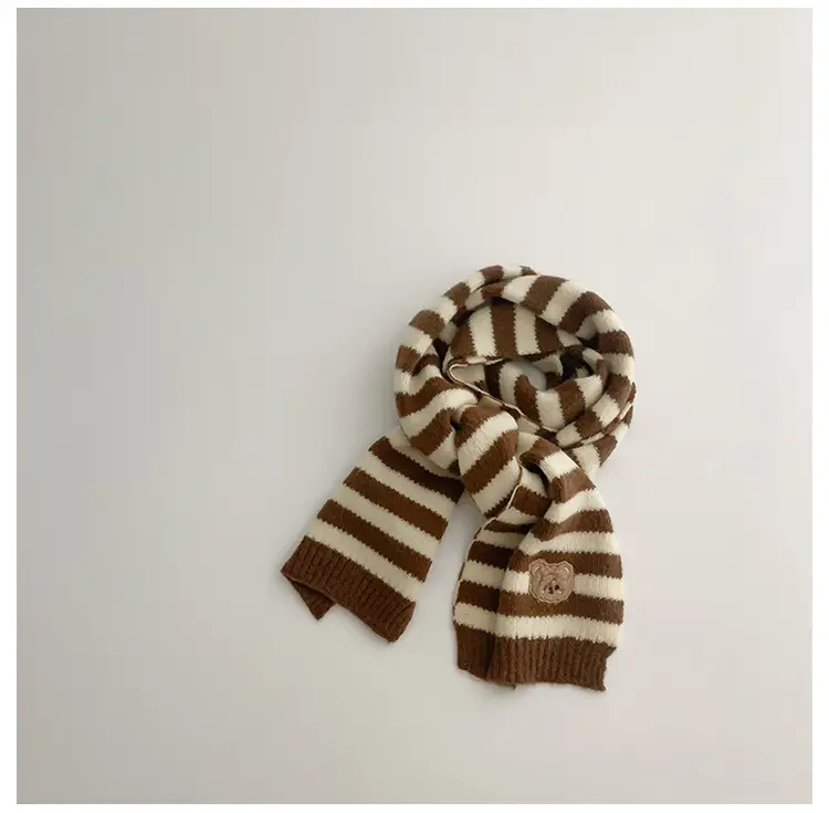 Yipang Kids Woolen Bear Scarf Cream Autumn Winter - Image 4