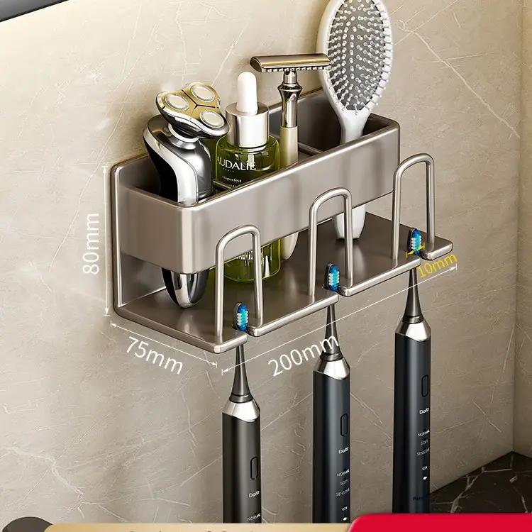 Gun ash-three aluminum toothbrush holder (no punching)