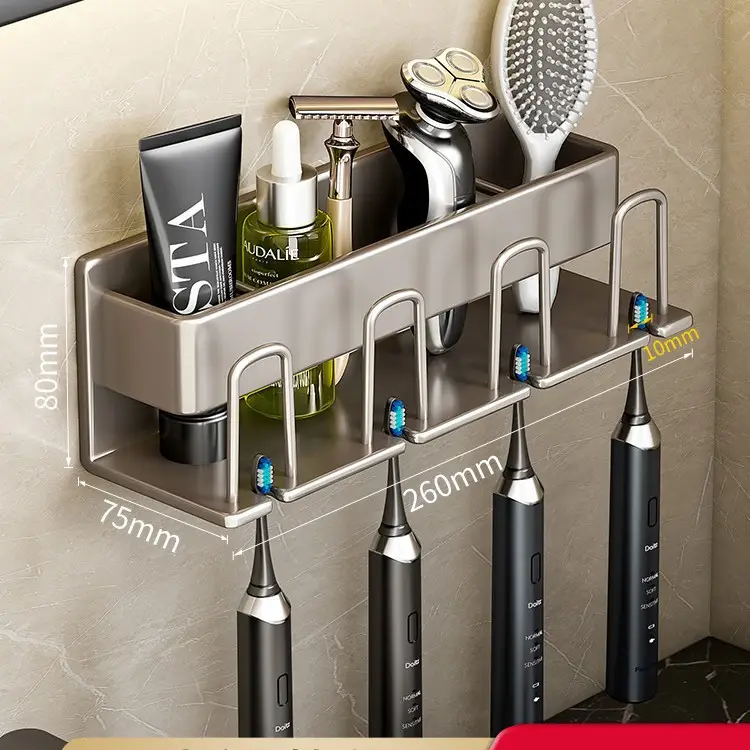 Gun Ash-Four-Person Aluminum Toothbrush Holder (No Punch)