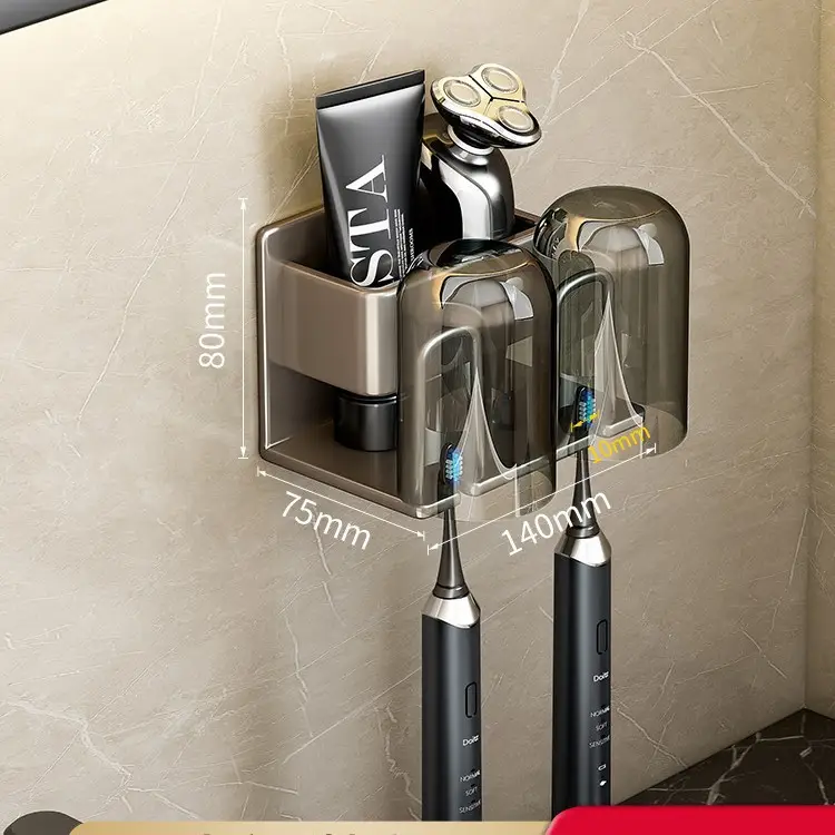 Gun Ash-Two-Person Aluminum Toothbrush Holder +2 Mouthwash Cup (No Punch)