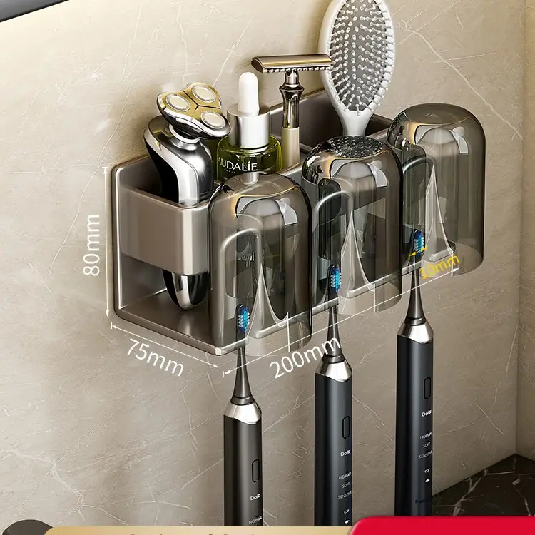 Gun ash-three aluminum toothbrush holder +3 mouthwash cups (no punching)