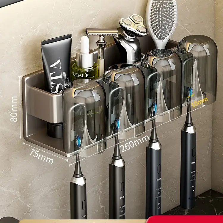 Gun ash-four aluminum toothbrush holder +4 mouthwash cups (no punching)