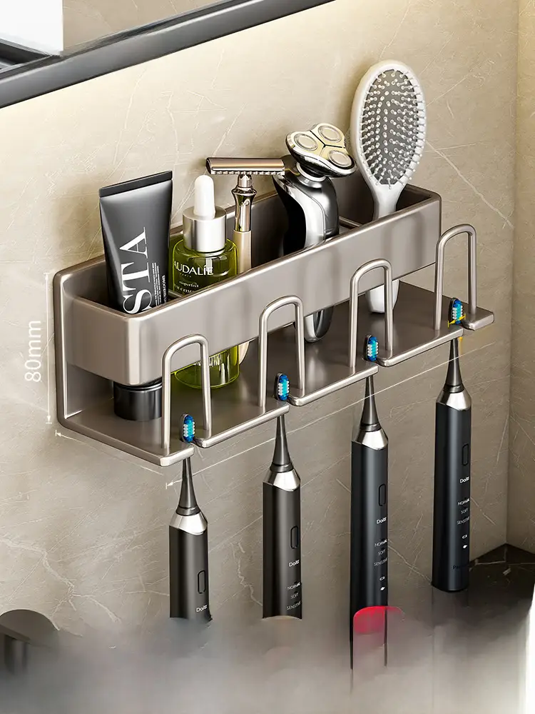 Wall-Mounted Electric Toothbrush Rack with 5 Tooth Cups