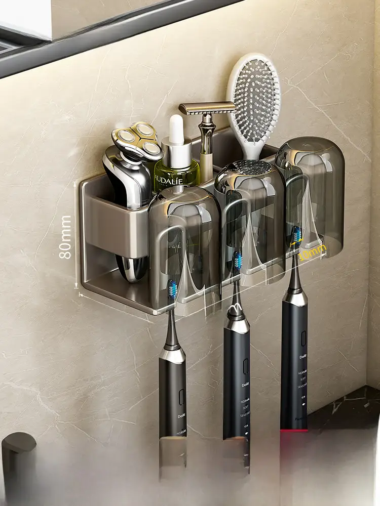 Wall-Mounted Electric Toothbrush Rack with 5 Tooth Cups