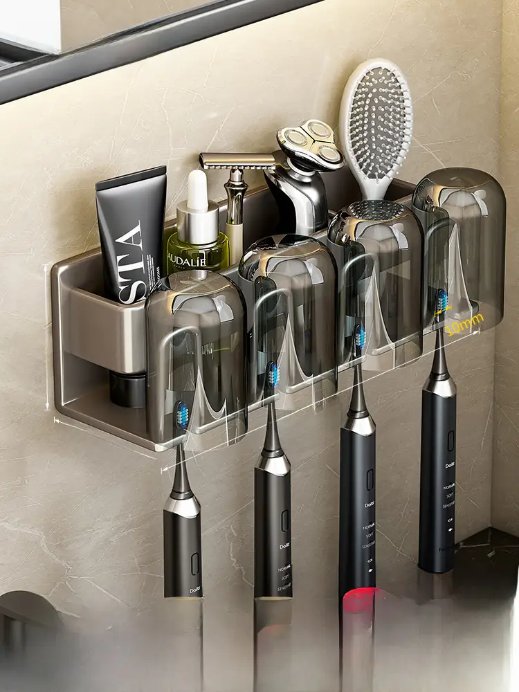 Wall-Mounted Electric Toothbrush Rack with 5 Tooth Cups