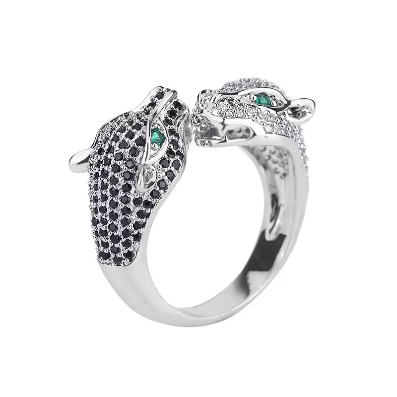 Leopard Design Gold Plated Adjustable Ring with Green Stones - Image 5