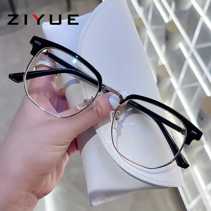 Retro Black Half Frame Anti-Blue Ray Glasses for Students - Image 4