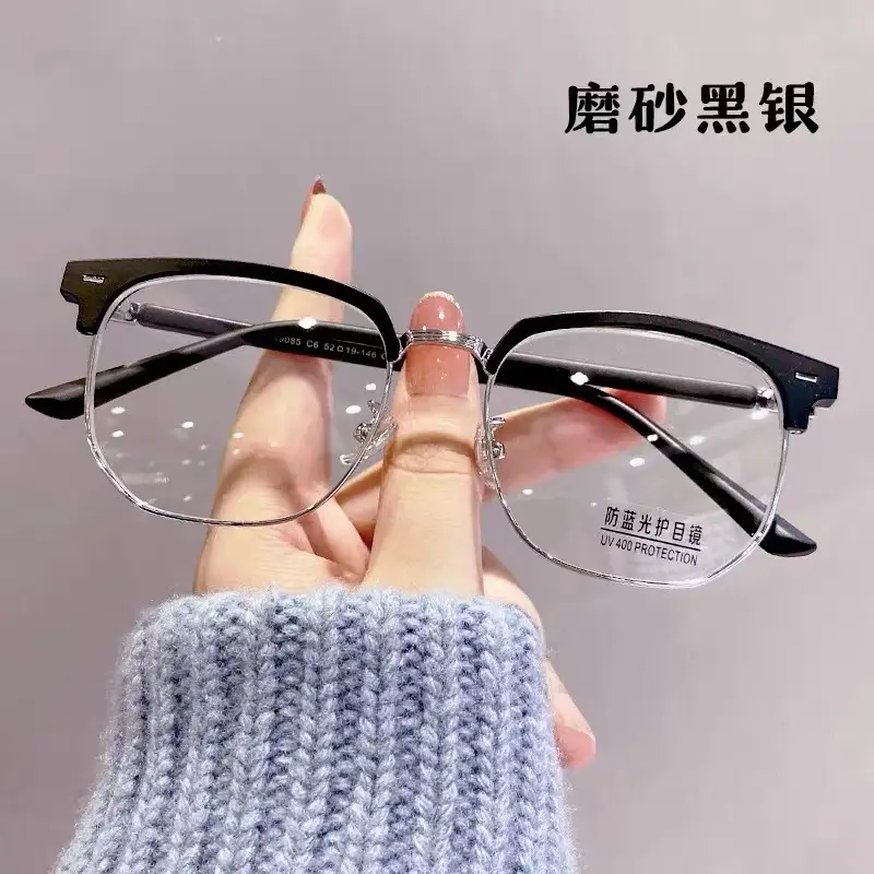 Retro Black Half Frame Anti-Blue Ray Glasses for Students - Image 5