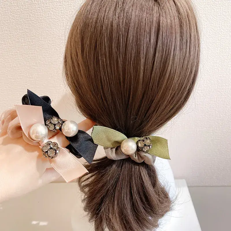 Elegant Pearl & Rhinestone Hair Ties for Women - Image 5