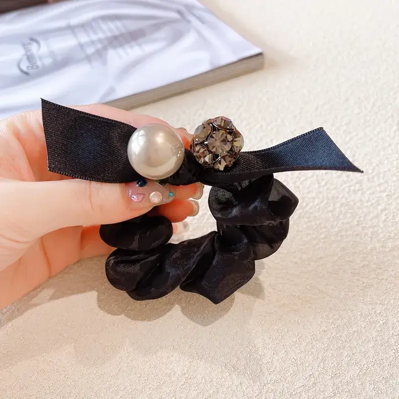 Elegant Pearl & Rhinestone Hair Ties for Women - Image 2