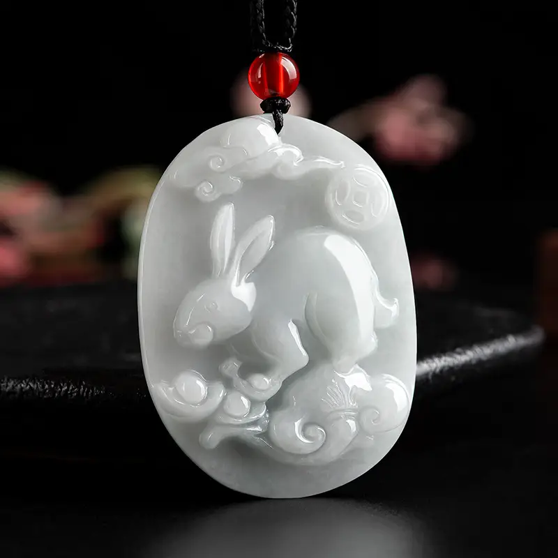 Natural Burma Jade Rabbit Pendant for Men Women - Image 2