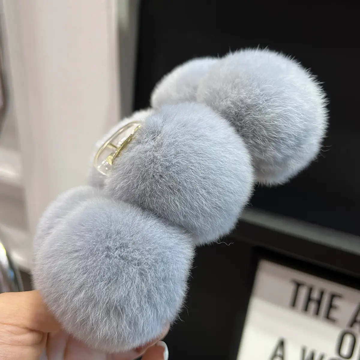 Grey Faux Fur Clip Hairpin for Women Large - Image 54