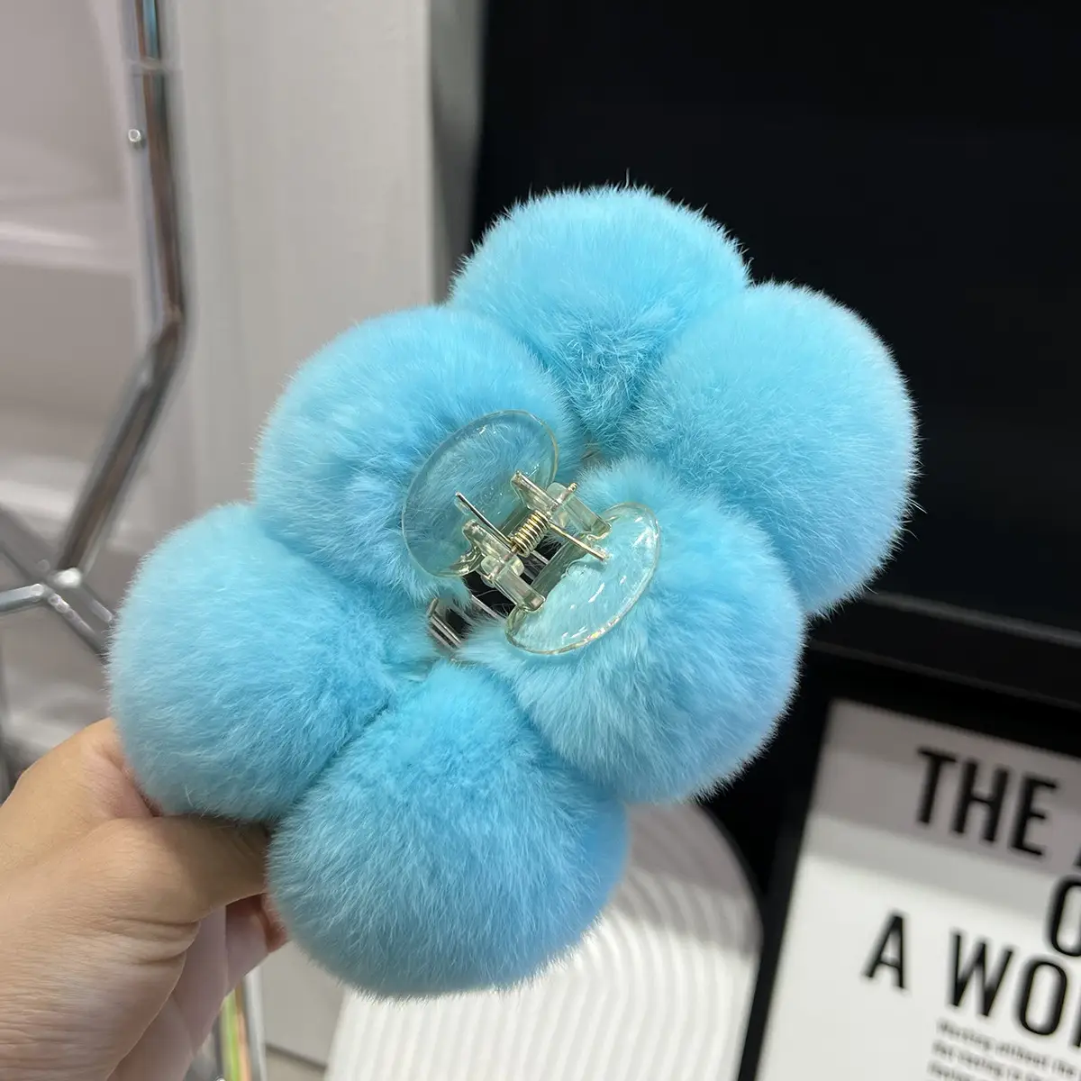 Grey Faux Fur Clip Hairpin for Women Large — feature 10