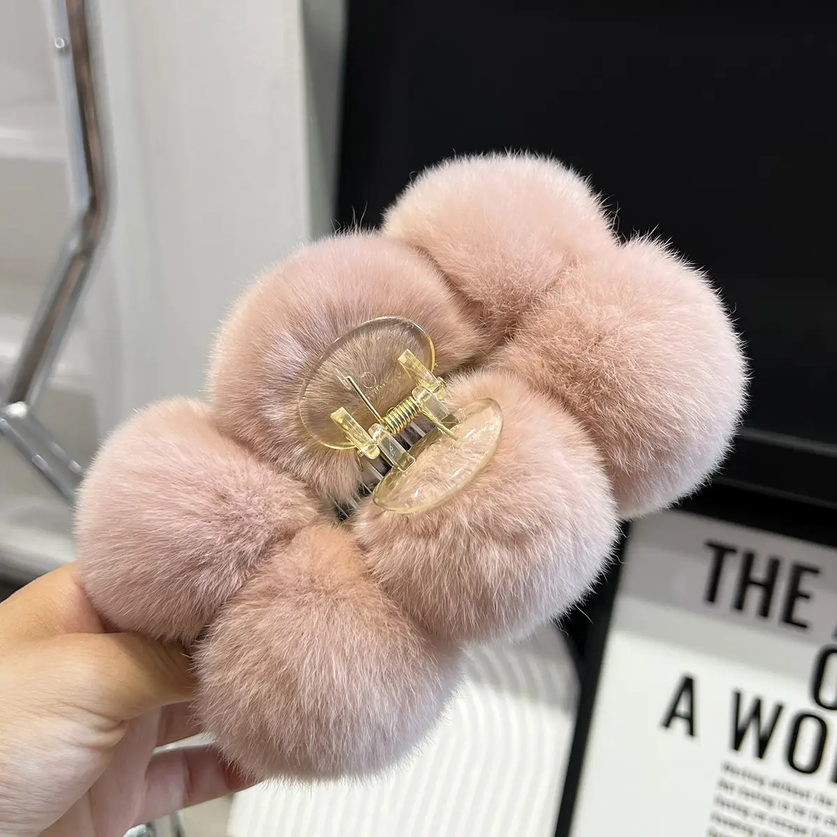Grey Faux Fur Clip Hairpin for Women Large — feature 14