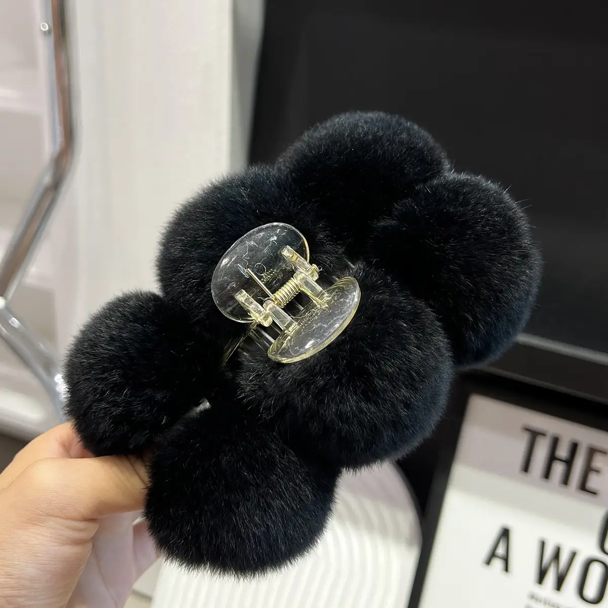 Grey Faux Fur Clip Hairpin for Women Large — feature 15