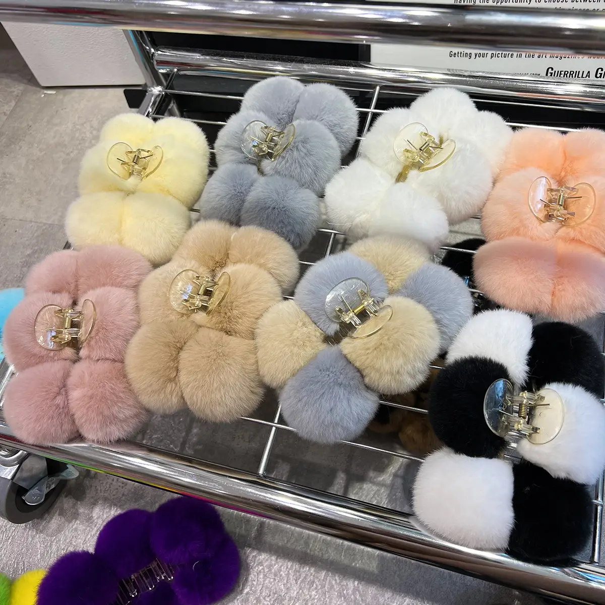 Grey Faux Fur Clip Hairpin for Women Large — feature 3