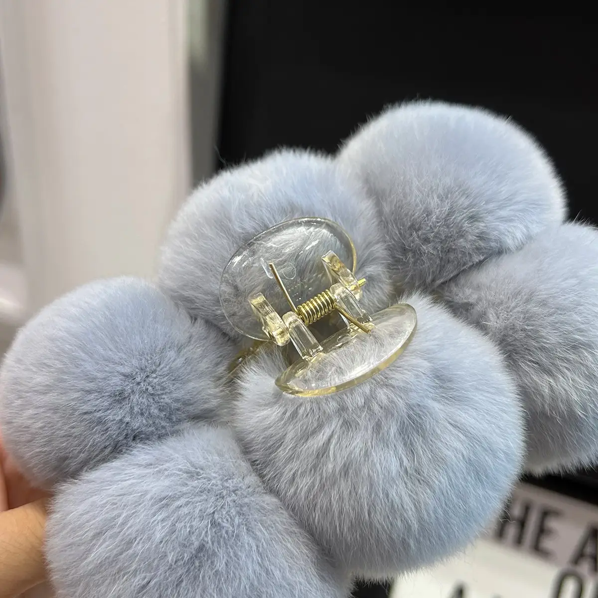 Grey Faux Fur Clip Hairpin for Women Large — feature 6