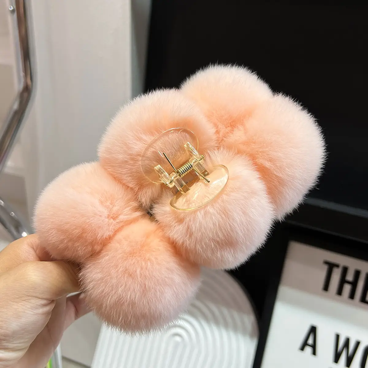 Grey Faux Fur Clip Hairpin for Women Large — feature 8