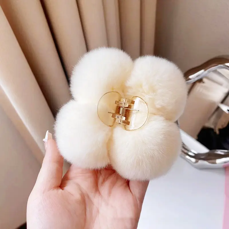 Grey Faux Fur Clip Hairpin for Women Large - Image 9