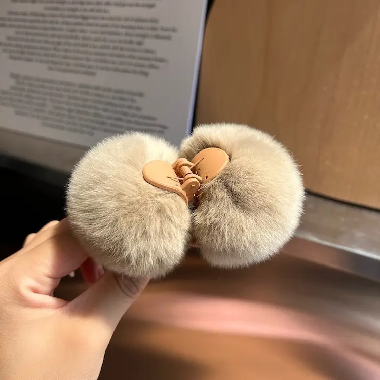 Grey Faux Fur Clip Hairpin for Women Large - Image 14