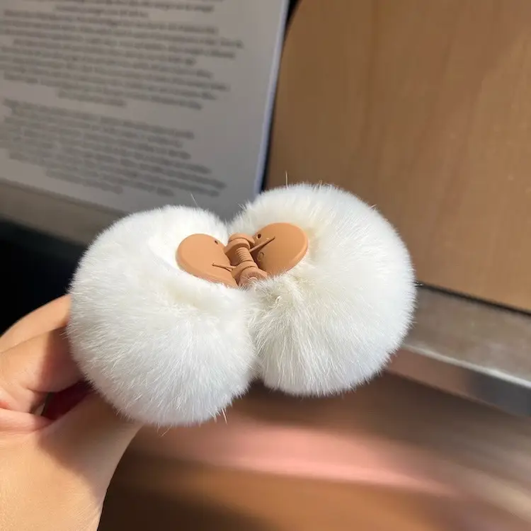 Grey Faux Fur Clip Hairpin for Women Large - Image 19