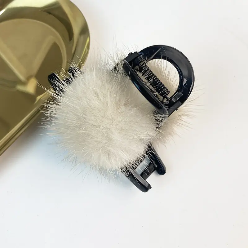 Grey Faux Fur Clip Hairpin for Women Large - Image 21