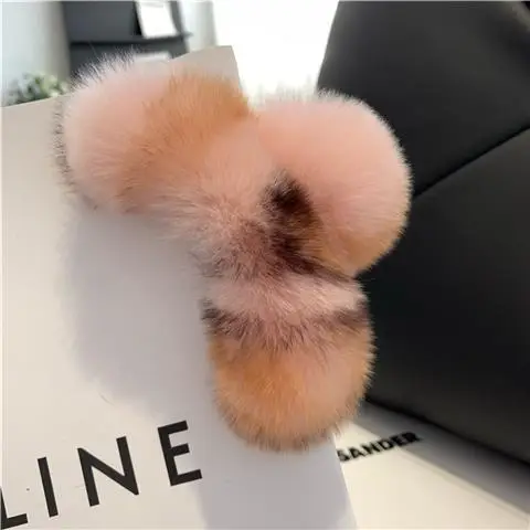 Grey Faux Fur Clip Hairpin for Women Large - Image 33