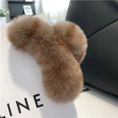 Grey Faux Fur Clip Hairpin for Women Large - Image 34