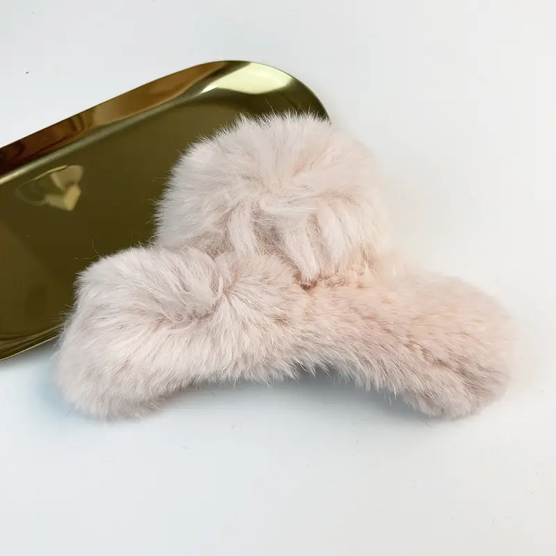 Grey Faux Fur Clip Hairpin for Women Large - Image 37