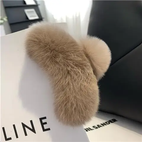 Grey Faux Fur Clip Hairpin for Women Large - Image 43