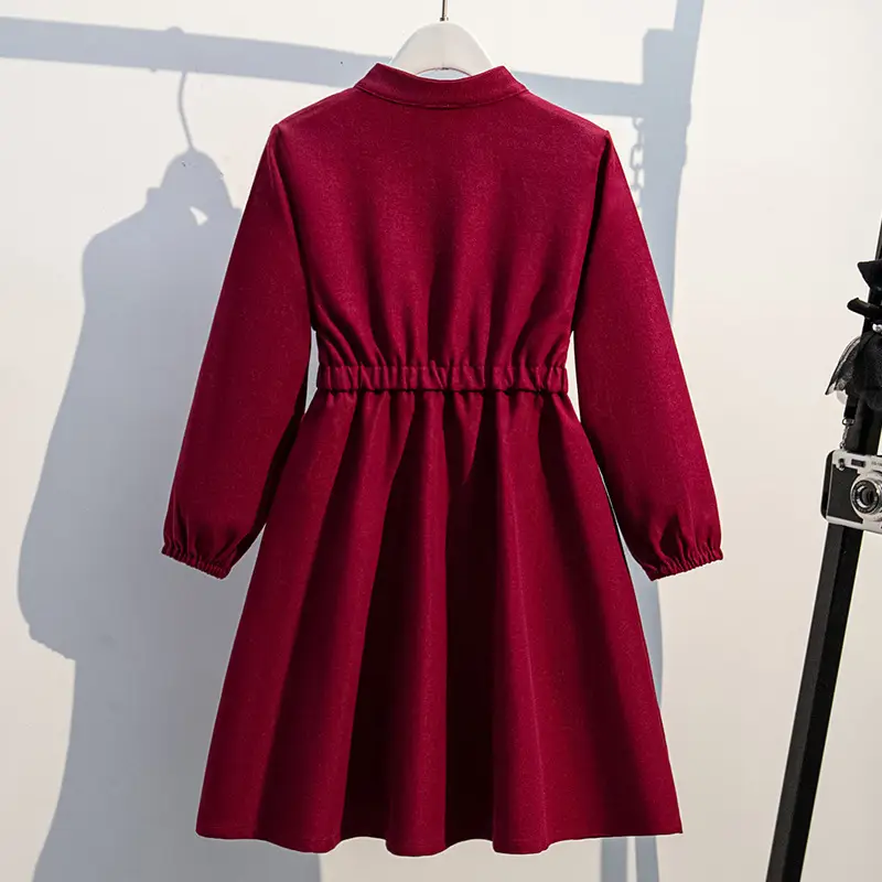 Girls' Maroon Long Sleeve Princess Dress College Style - Image 3