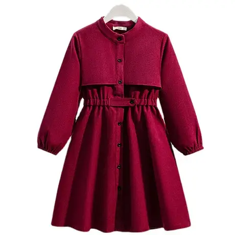 Girls' Maroon Long Sleeve Princess Dress College Style - Image 5