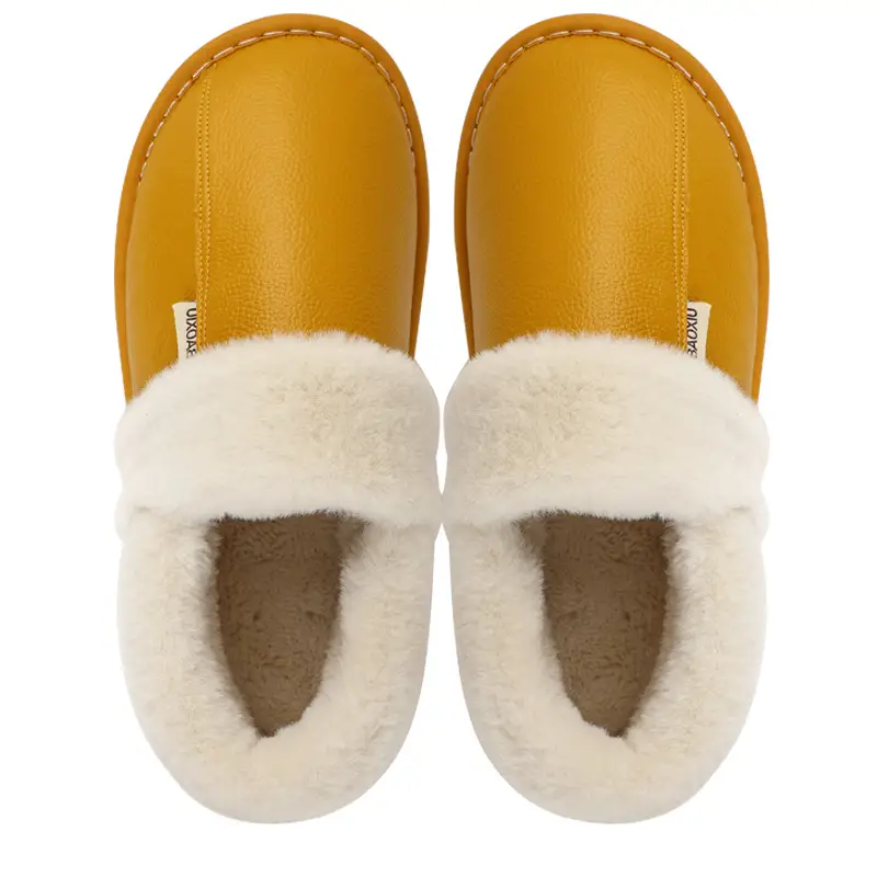 Winter Waterproof Cowhide Cotton Slippers Women's Bag Heel Indoor Household Warm Leather Cotton Shoes Home Leather Slippers for Men