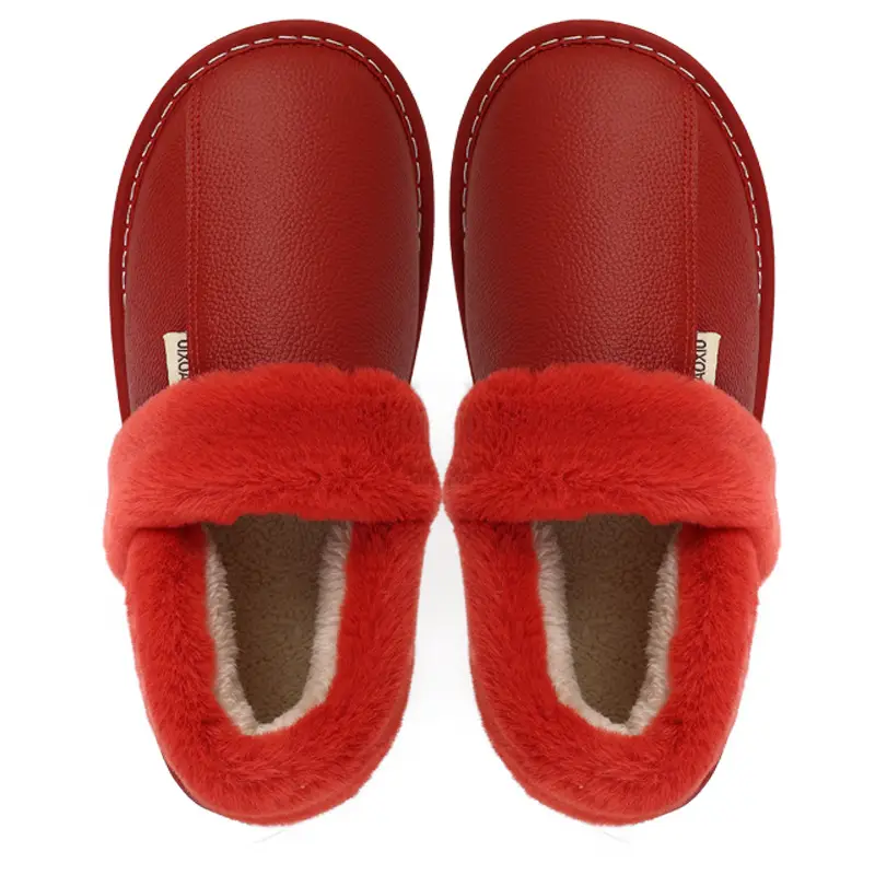 Winter Waterproof Cowhide Cotton Slippers Women's Bag Heel Indoor Household Warm Leather Cotton Shoes Home Leather Slippers for Men
