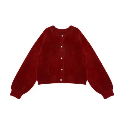Women Knit Mink Cardigan Red Turtleneck Winter Wear
