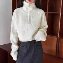 Women Knit Mink Cardigan Red Turtleneck Winter Wear — feature 15