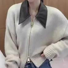 Women Knit Mink Cardigan Red Turtleneck Winter Wear — feature 17